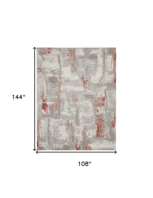 Homeroots 9' X 12' Gray And Red Abstract Non Skid Area Rug  Polypropylene,Polyester 551435