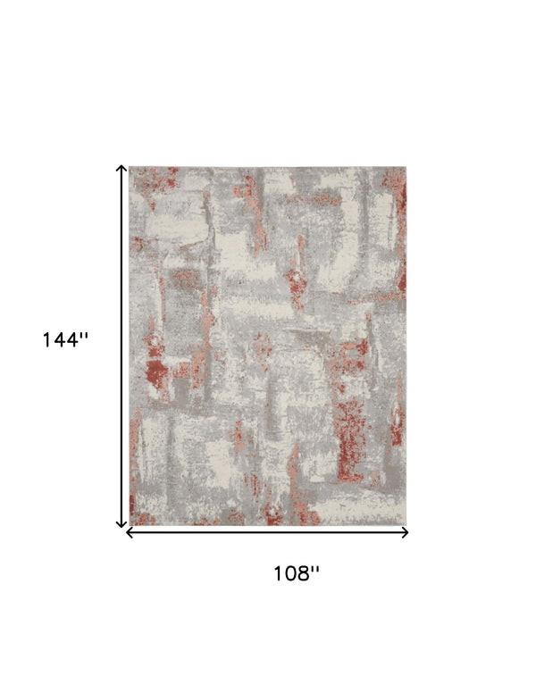 Homeroots 9' X 12' Gray And Red Abstract Non Skid Area Rug  Polypropylene,Polyester 551435