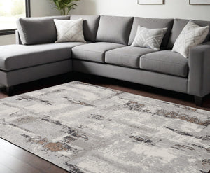 Homeroots 9' X 12' Ivory Black And Gray Abstract Non Skid Area Rug  Polypropylene,Polyester 551436