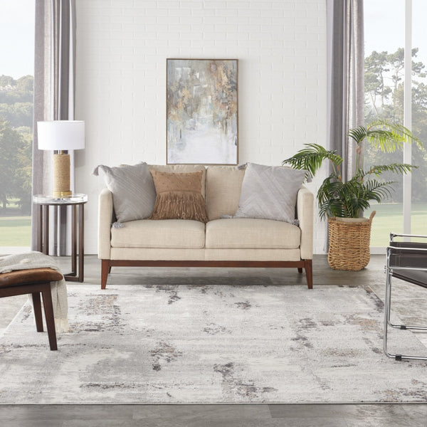 HomeRoots 8' Contemporary Abstract Ivory, Black, and Gray Non-Skid Area Rug for Stylish Home Decor Upgrade 9' X 12' 551436