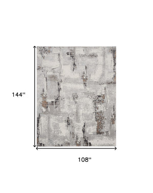 Homeroots 9' X 12' Ivory Black And Gray Abstract Non Skid Area Rug  Polypropylene,Polyester 551436