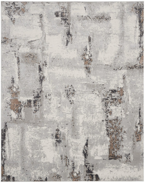 HomeRoots 8' Contemporary Abstract Ivory, Black, and Gray Non-Skid Area Rug for Stylish Home Decor Upgrade 9' X 12' 551436