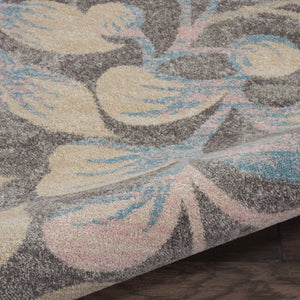 HomeRoots 5' Tropical Floral Area Rug in Beige, Gray & Blue - Perfect for Cozy Living Spaces & High Traffic Areas 9' X 12' 551438