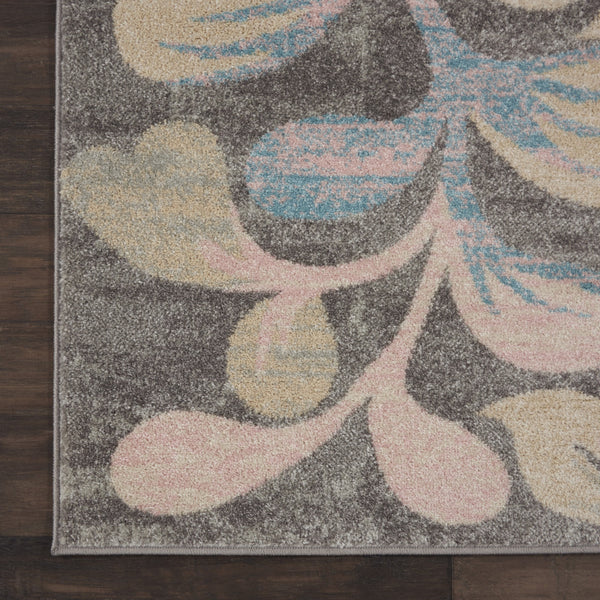 Homeroots 9' Beige, Gray & Blue Botanical Leaves Area Rug - Stain Resistant, Durable, Perfect For Family Spaces!  Polypropylene 551438