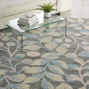 HomeRoots 5' Tropical Floral Area Rug in Beige, Gray & Blue - Perfect for Cozy Living Spaces & High Traffic Areas 9' X 12' 551438