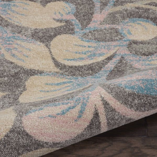 Homeroots 9' Beige, Gray & Blue Botanical Leaves Area Rug - Stain Resistant, Durable, Perfect For Family Spaces!  Polypropylene 551438