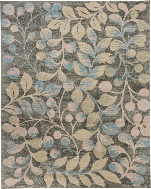 HomeRoots 5' Tropical Floral Area Rug in Beige, Gray & Blue - Perfect for Cozy Living Spaces & High Traffic Areas 9' X 12' 551438