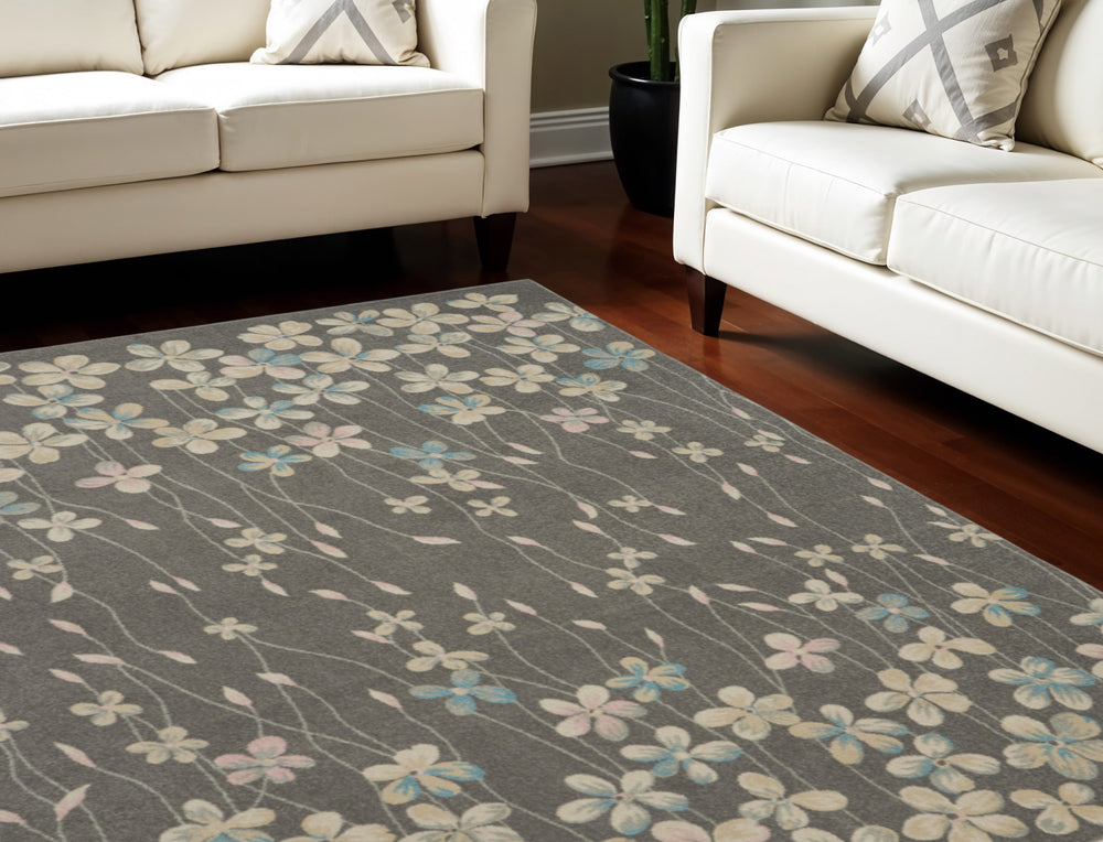 Homeroots 9' X 12' Stain-resistant Beige And Gray Floral Area Rug - Durable, Stylish, Perfect For Family Spaces!  Polypropylene 551439