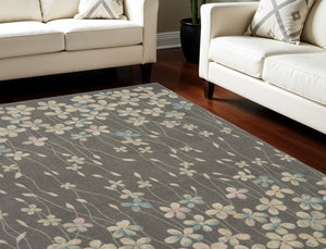 Homeroots 9' X 12' Stain-resistant Beige And Gray Floral Area Rug - Durable, Stylish, Perfect For Family Spaces!  Polypropylene 551439