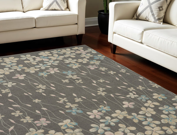 Homeroots 9' X 12' Stain-resistant Beige And Gray Floral Area Rug - Durable, Stylish, Perfect For Family Spaces!  Polypropylene 551439