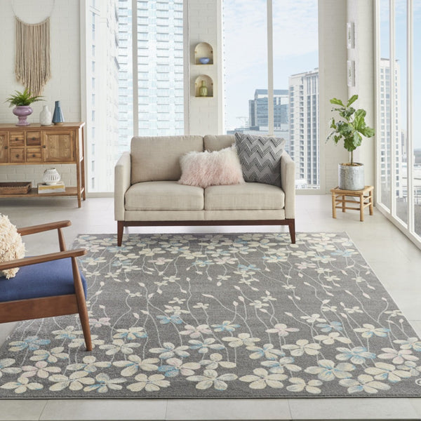 HomeRoots 6' Beige and Gray Floral Area Rug – Elegant Design for Timeless Style and Durable Everyday Use 9' X 12' 551439