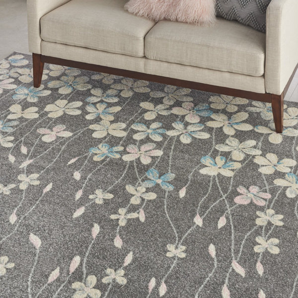 Homeroots 9' X 12' Stain-resistant Beige And Gray Floral Area Rug - Durable, Stylish, Perfect For Family Spaces!  Polypropylene 551439
