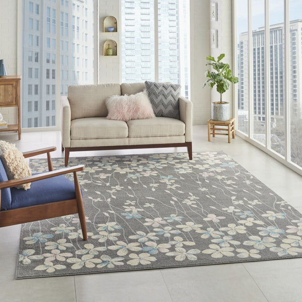 HomeRoots 6' Beige and Gray Floral Area Rug – Elegant Design for Timeless Style and Durable Everyday Use 9' X 12' 551439