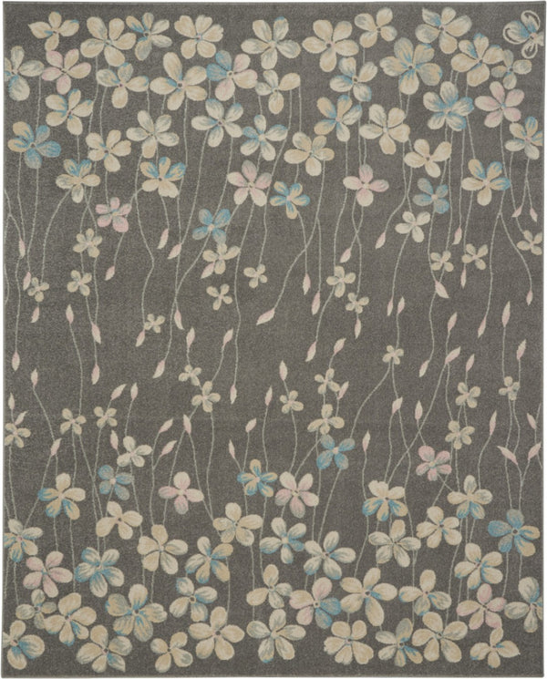 Homeroots 9' X 12' Stain-resistant Beige And Gray Floral Area Rug - Durable, Stylish, Perfect For Family Spaces!  Polypropylene 551439