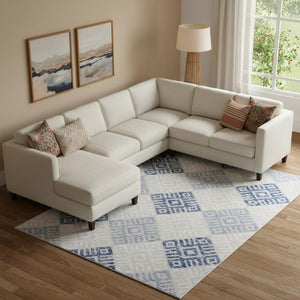 8 Ft X 12 Ft Polypropylene Geometric Area Rug Distressed Ivory Blue Gray Living Room