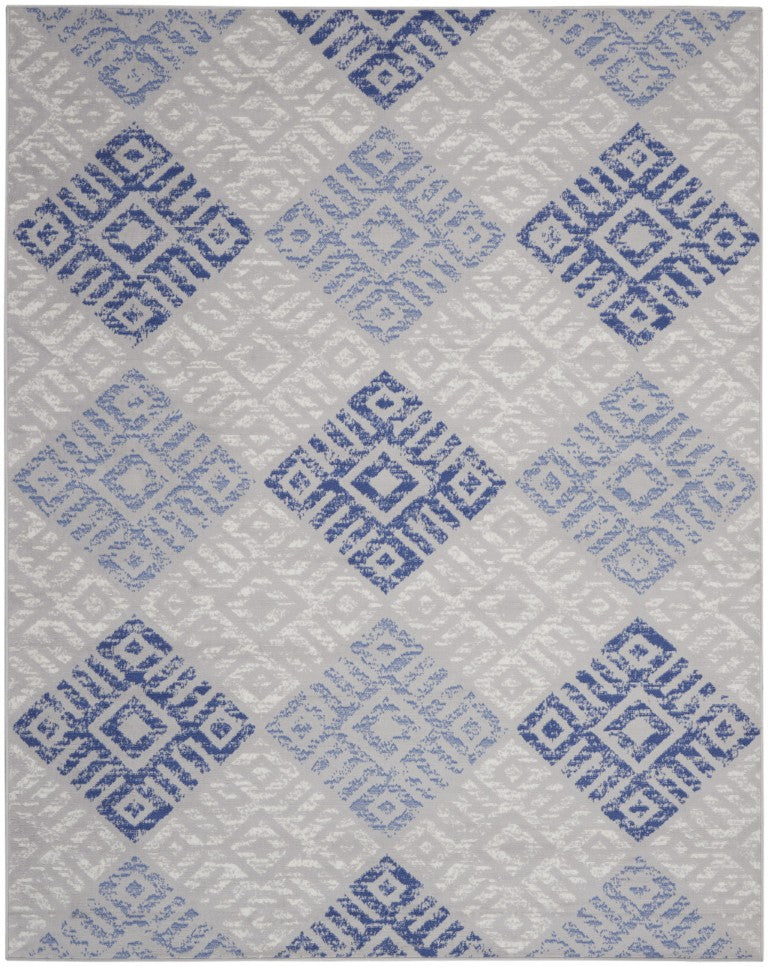 HomeRoots 8 Ft X 12 Ft Polypropylene Geometric Area Rug Distressed Ivory Blue Gray Living Room 551441