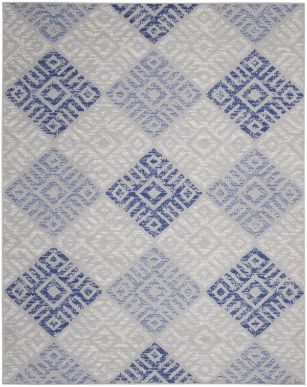 HomeRoots 8 Ft X 12 Ft Polypropylene Geometric Area Rug Distressed Ivory Blue Gray Living Room 551441