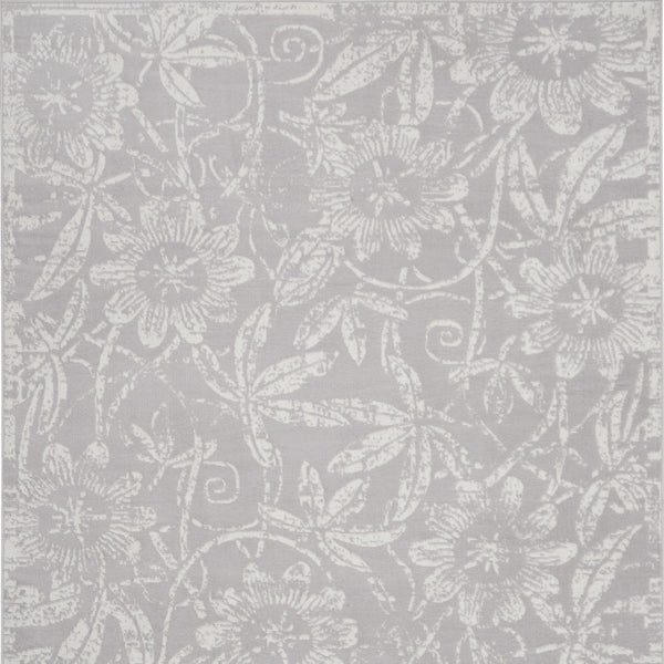 Homeroots 7' Ivory And Gray Floral Distressed Non-skid Area Rug - Perfect For Pets, Stain-resistant & Durable 8' X 12' Polyester 551443