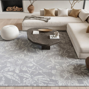 HomeRoots 7' Ivory and Gray Floral Distressed Area Rug - Durable, Stain-Resistant Design for Every Room 8' X 12' 551443