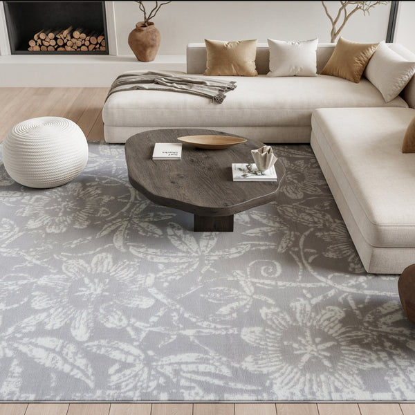 HomeRoots 7' Ivory and Gray Floral Distressed Area Rug - Durable, Stain-Resistant Design for Every Room 8' X 12' 551443