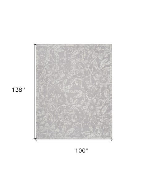 Homeroots 7' Ivory And Gray Floral Distressed Non-skid Area Rug - Perfect For Pets, Stain-resistant & Durable 8' X 12' Polyester 551443