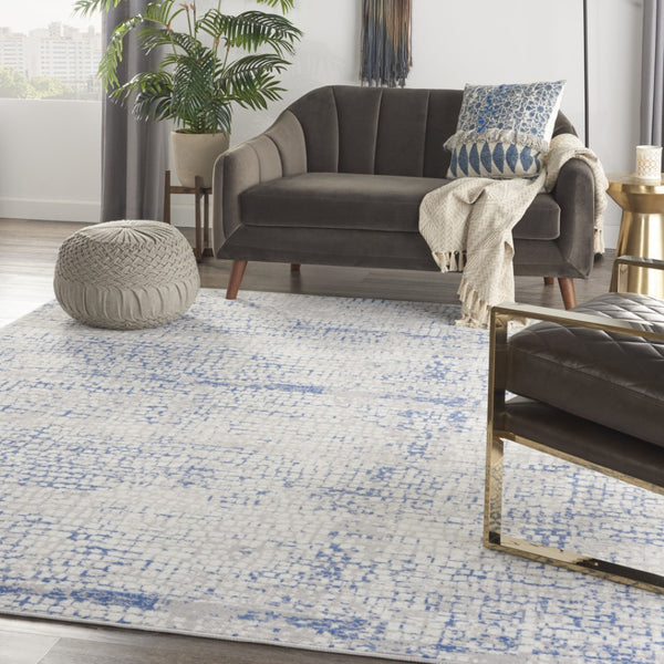 HomeRoots 7' Abstract Distressed Area Rug in Ivory, Blue, and Gray – Non-Skid, Stain-Resistant Modern Comfort 8' X 12' 551444