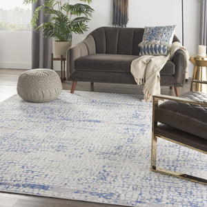 Homeroots 7' Abstract Ivory Blue And Gray Distressed Non-skid Area Rug - Durable, Stain-resistant Design For Home 8' X 12' Polyester 551444