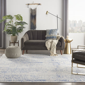 HomeRoots 7' Abstract Distressed Area Rug in Ivory, Blue, and Gray – Non-Skid, Stain-Resistant Modern Comfort 8' X 12' 551444