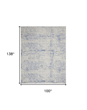 Homeroots 7' Abstract Ivory Blue And Gray Distressed Non-skid Area Rug - Durable, Stain-resistant Design For Home 8' X 12' Polyester 551444