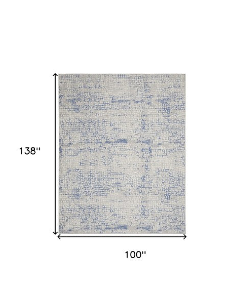 Homeroots 7' Abstract Ivory Blue And Gray Distressed Non-skid Area Rug - Durable, Stain-resistant Design For Home 8' X 12' Polyester 551444