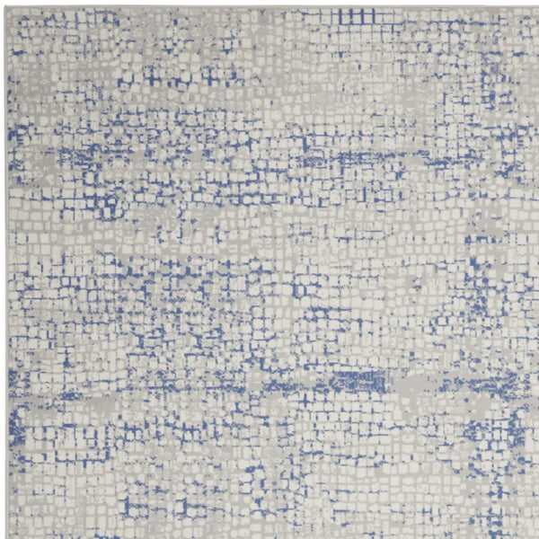 Homeroots 7' Abstract Ivory Blue And Gray Distressed Non-skid Area Rug - Durable, Stain-resistant Design For Home 8' X 12' Polyester 551444