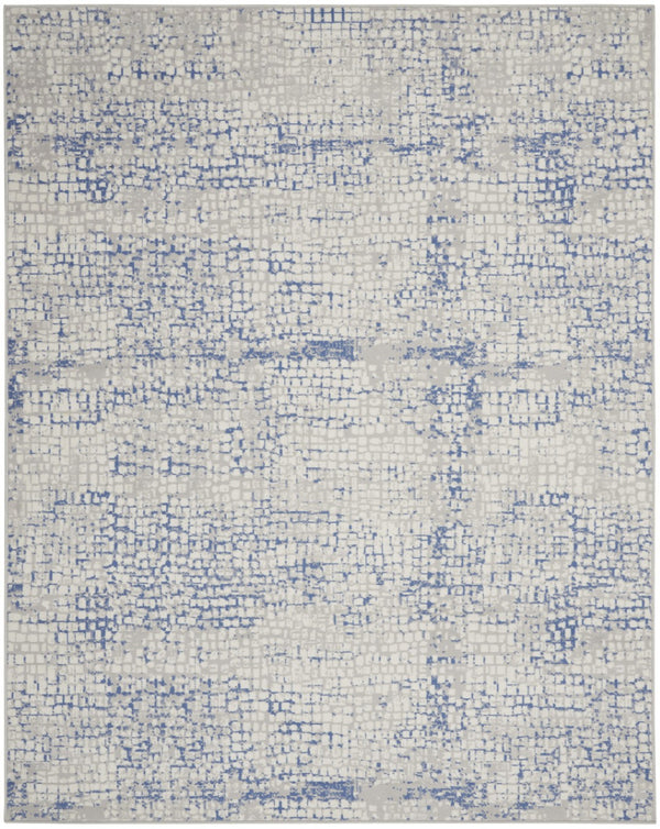 HomeRoots 7' Abstract Distressed Area Rug in Ivory, Blue, and Gray – Non-Skid, Stain-Resistant Modern Comfort 8' X 12' 551444