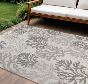 HomeRoots 9' X 12' Gray Black And Ivory Nautical Rug - Stylish Indoor/Outdoor Coastal Charm for Any Space 551447