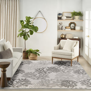HomeRoots 9' X 12' Gray Black And Ivory Nautical Rug - Stylish Indoor/Outdoor Coastal Charm for Any Space 551447