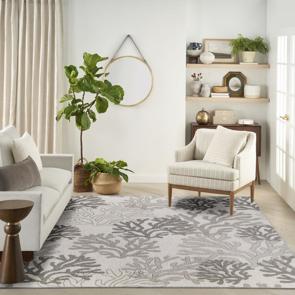 HomeRoots 9' X 12' Gray Black And Ivory Nautical Rug - Stylish Indoor/Outdoor Coastal Charm for Any Space 551447