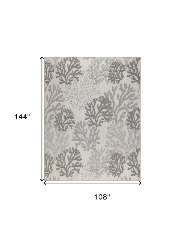 HomeRoots 9' X 12' Gray Black And Ivory Nautical Rug - Stylish Indoor/Outdoor Coastal Charm for Any Space 551447