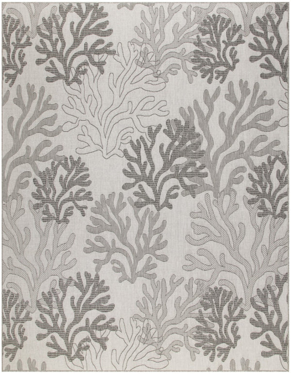 HomeRoots 9' X 12' Gray Black And Ivory Nautical Rug - Stylish Indoor/Outdoor Coastal Charm for Any Space 551447