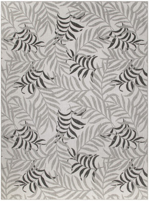 HomeRoots 9' X 12' Stylish Gray, Black & Ivory Palm Leaf Area Rug - Indoor/Outdoor Durable & Easy to Clean! 551448