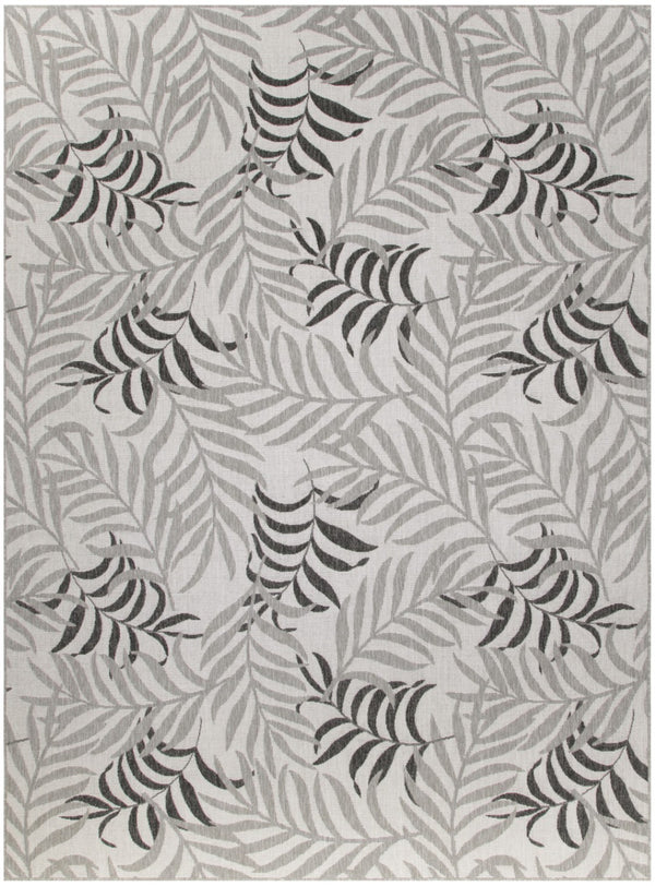 HomeRoots 9' X 12' Stylish Gray, Black & Ivory Palm Leaf Area Rug - Indoor/Outdoor Durable & Easy to Clean! 551448