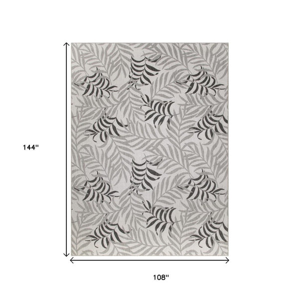 HomeRoots 9' X 12' Stylish Gray, Black & Ivory Palm Leaf Area Rug - Indoor/Outdoor Durable & Easy to Clean! 551448