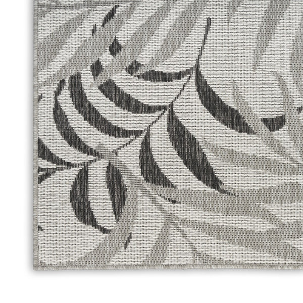HomeRoots 9' X 12' Stylish Gray, Black & Ivory Palm Leaf Area Rug - Indoor/Outdoor Durable & Easy to Clean! 551448
