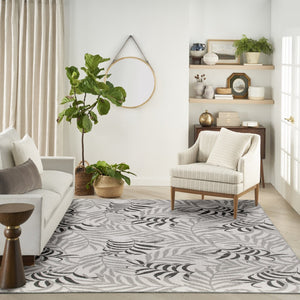 HomeRoots 9' X 12' Stylish Gray, Black & Ivory Palm Leaf Area Rug - Indoor/Outdoor Durable & Easy to Clean! 551448