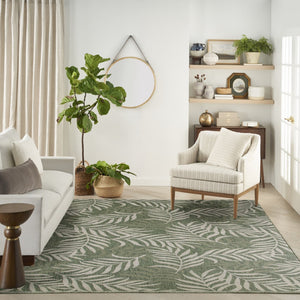 HomeRoots 9' X 12' Tropical Palm Leaf Area Rug – Stylish Ivory & Green Design for Indoor/Outdoor Charm 551451