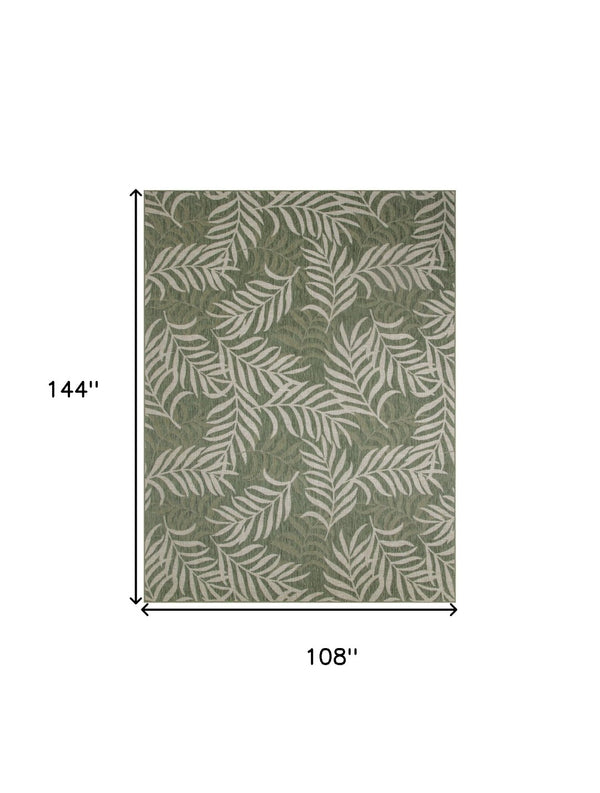 HomeRoots 9' X 12' Tropical Palm Leaf Area Rug – Stylish Ivory & Green Design for Indoor/Outdoor Charm 551451