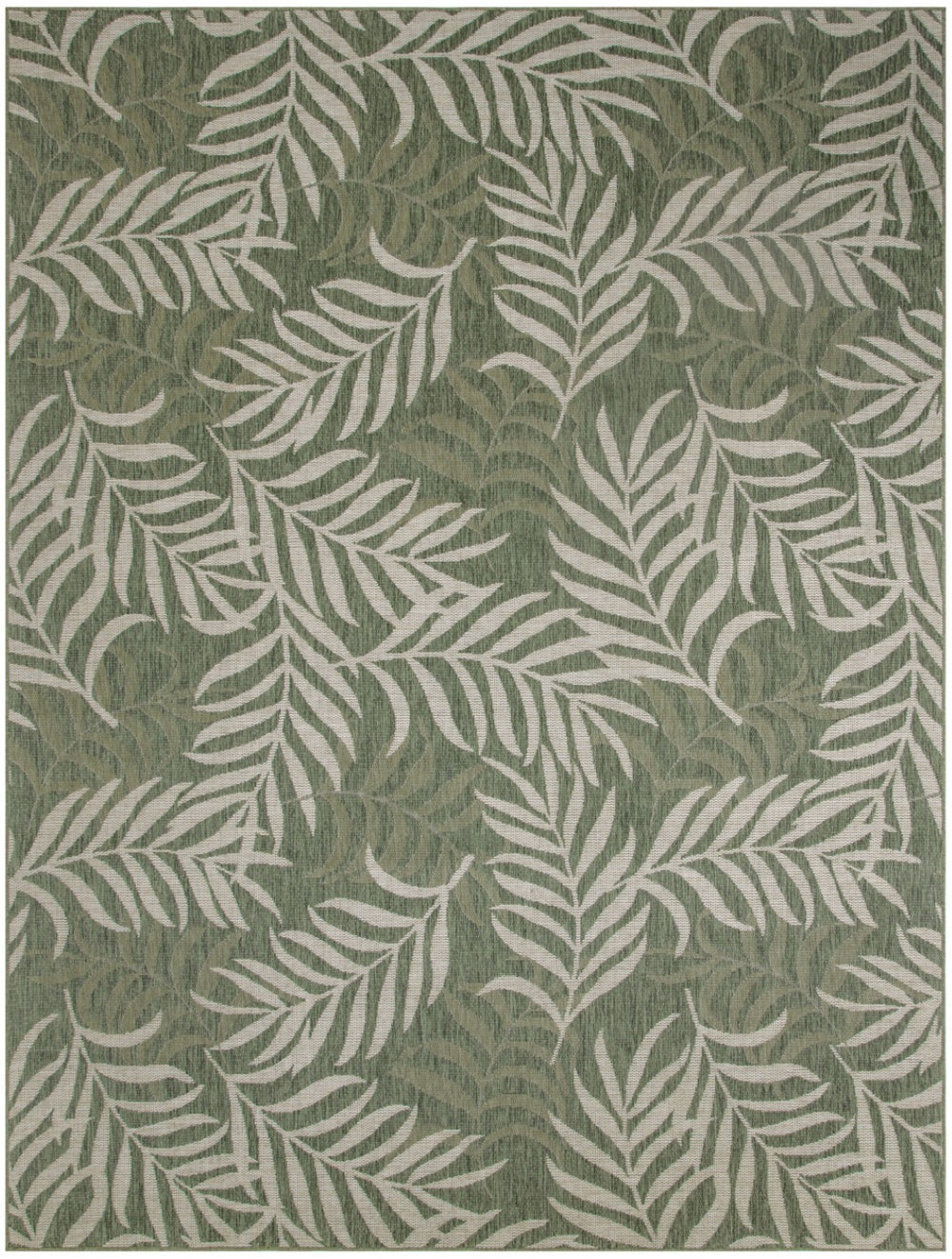 HomeRoots 9' X 12' Tropical Palm Leaf Area Rug – Stylish Ivory & Green Design for Indoor/Outdoor Charm 551451