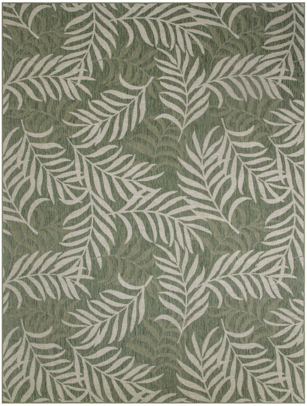 HomeRoots 9' X 12' Tropical Palm Leaf Area Rug – Stylish Ivory & Green Design for Indoor/Outdoor Charm 551451