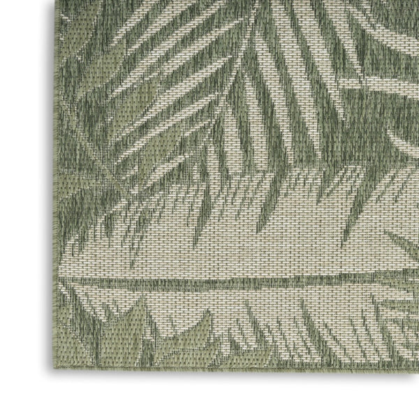 HomeRoots 9' X 12' Ivory & Green Palm Leaf Rug - Versatile Indoor-Outdoor Décor for Coastal Living Spaces 551452