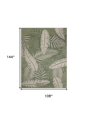 HomeRoots 9' X 12' Ivory & Green Palm Leaf Rug - Versatile Indoor-Outdoor Décor for Coastal Living Spaces 551452