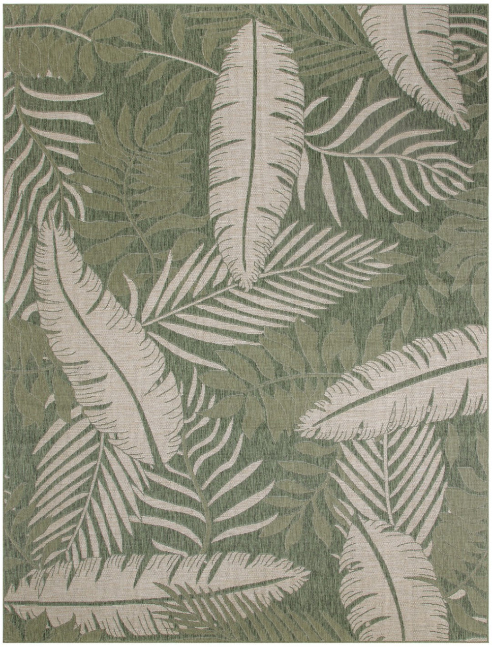 HomeRoots 9' X 12' Ivory & Green Palm Leaf Rug - Versatile Indoor-Outdoor Décor for Coastal Living Spaces 551452
