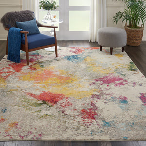 HomeRoots 9' Ivory Abstract Power Loom Area Rug - Modern Elegance for Living Spaces, Durable & Easy Care Design 9' X 12' 551454